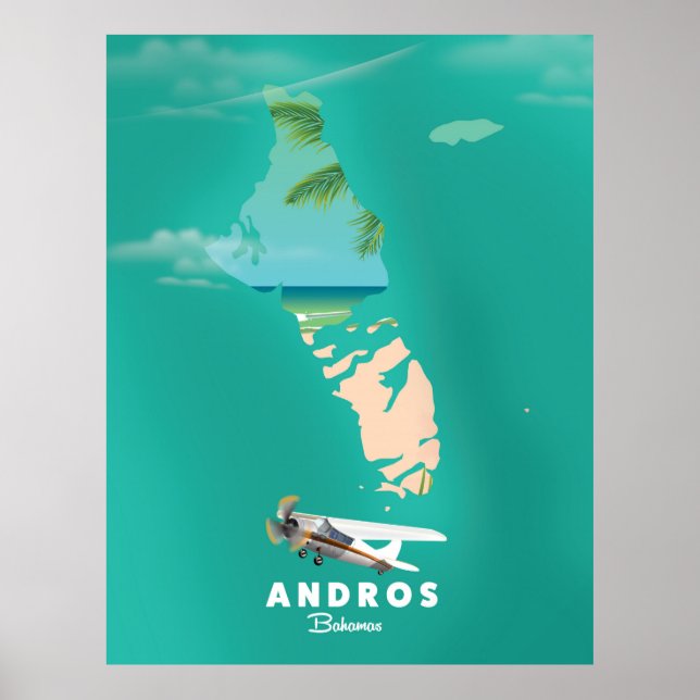 Póster Mapa de vacaciones de Andros Bahamas. (Frente)