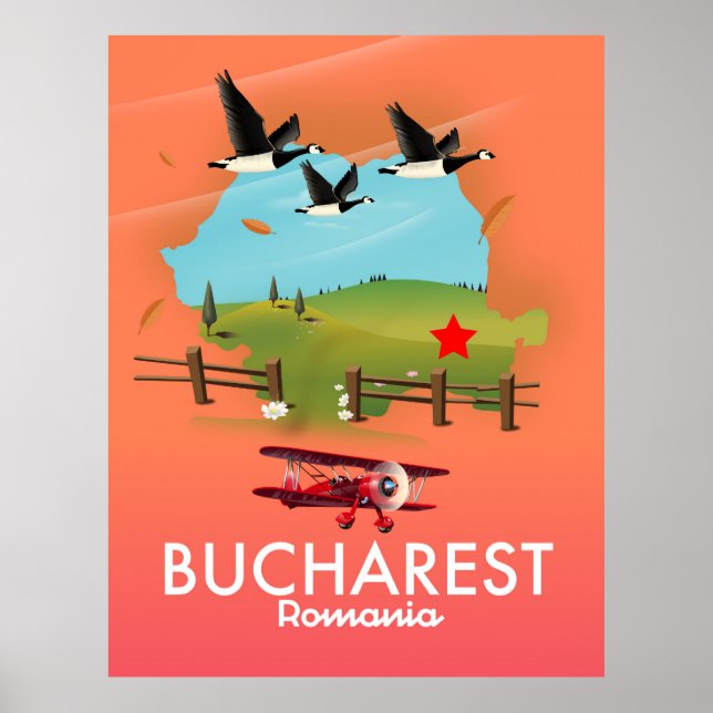 Póster Mapa de vacaciones de Bucarest Rumanía (Frente)