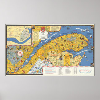 Póster Mapa de Vacanes, Quebec, Gaspesie (Canadá)