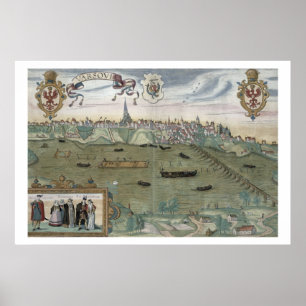 Póster Mapa de Varsovia, de "Civitates Orbis Terrarum"