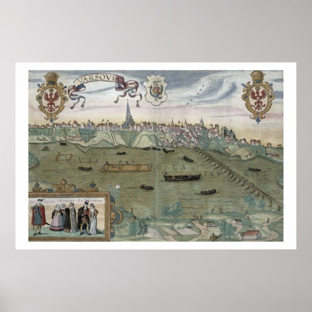 Póster Mapa de Varsovia, de 'Civitates Orbis Terrarum' po (Frente)