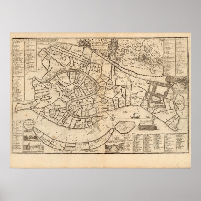 Póster Mapa de Venecia de Nicolas de Fer 1725 (Frente)