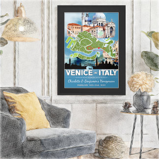 Póster Mapa de Venecia de vacaciones en luna de miel romá