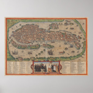 Póster Mapa de Venecia Italia (1572)