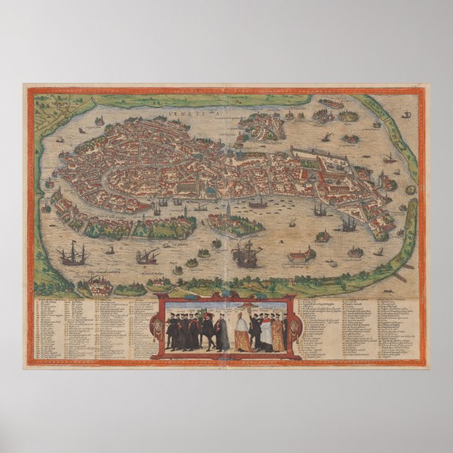Póster Mapa de Venecia Italia (1572) (Frente)