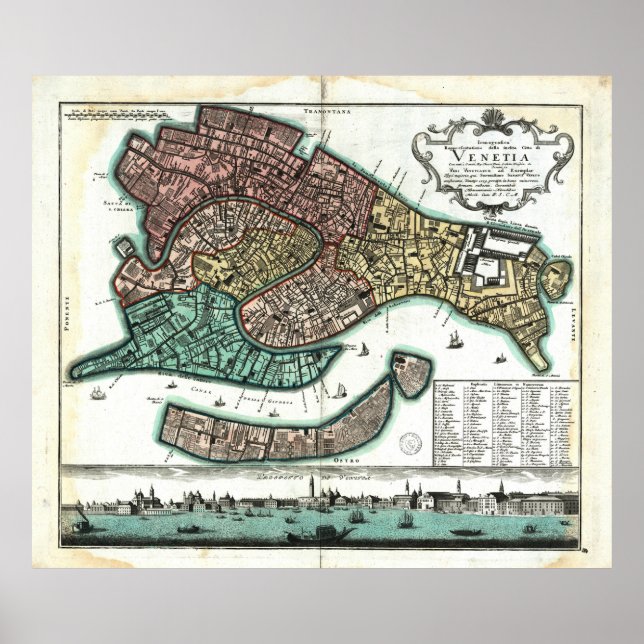 Póster Mapa de Venecia Italia (1729) (Frente)