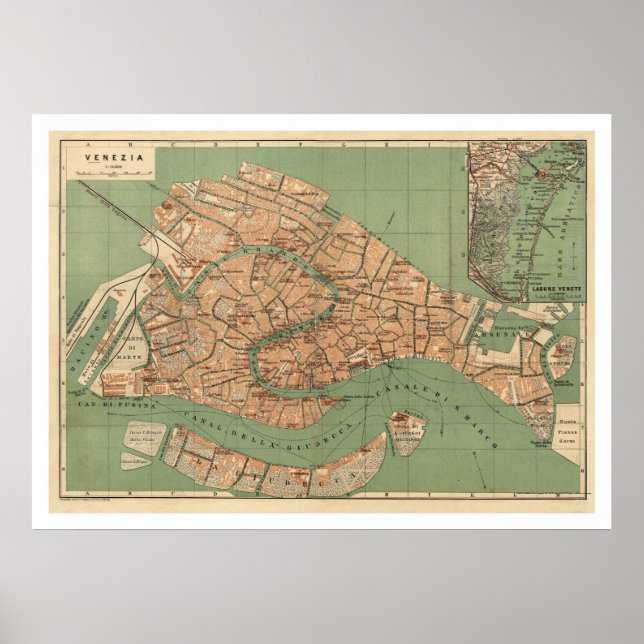 Póster Mapa de Venecia, Italia alrededor de 1886 (Frente)