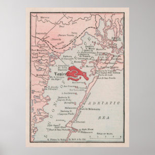 Póster Mapa de Venecia Vieja Italia (1912) Venecia Antigu
