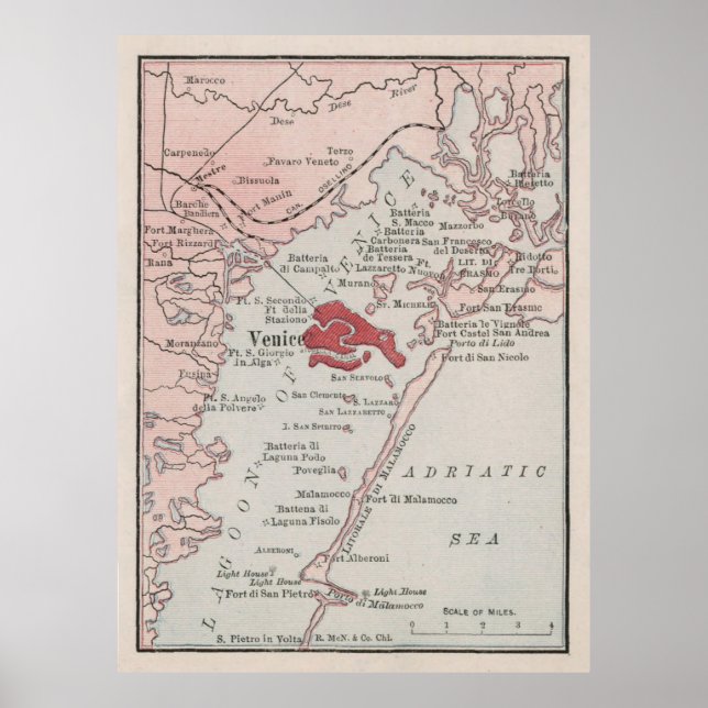 Póster Mapa de Venecia Vieja Italia (1912) Venecia Antigu (Frente)