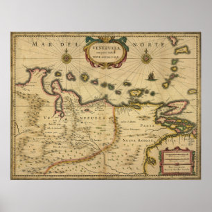 Póster Mapa de Venezuela de Hendrik Hondius (1630)