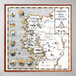 PÓSTER MAPA DE VENTAJAS CONDADOS DE IRLANDA MAYO / GALWAY