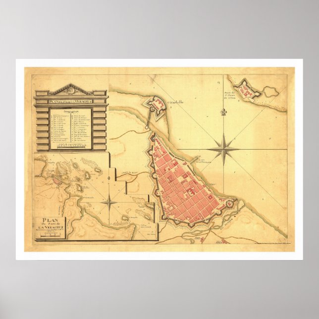 Póster Mapa de Veracruz, México, por G. de Bois 1798 (Frente)