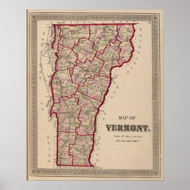 Póster Mapa de Vermont (Frente)