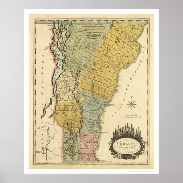 Póster Mapa de Vermont de Carey 1814 (Frente)