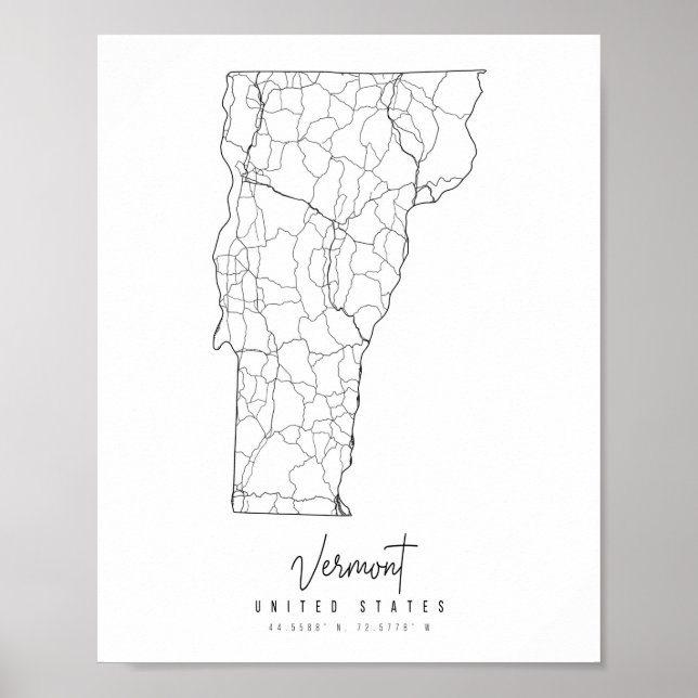 Póster Mapa de Vermont Minimal Street (Frente)