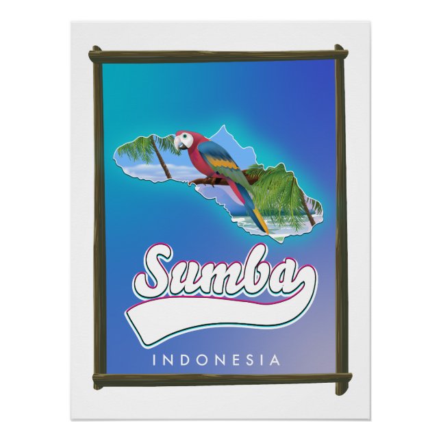 Póster mapa de viaje a la isla Sumba Indonesia (Anverso)