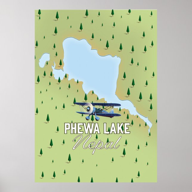 Póster Mapa de viaje al lago Phewa Nepal (Frente)