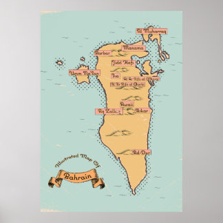 Póster Mapa de viaje antiguo de Baréin