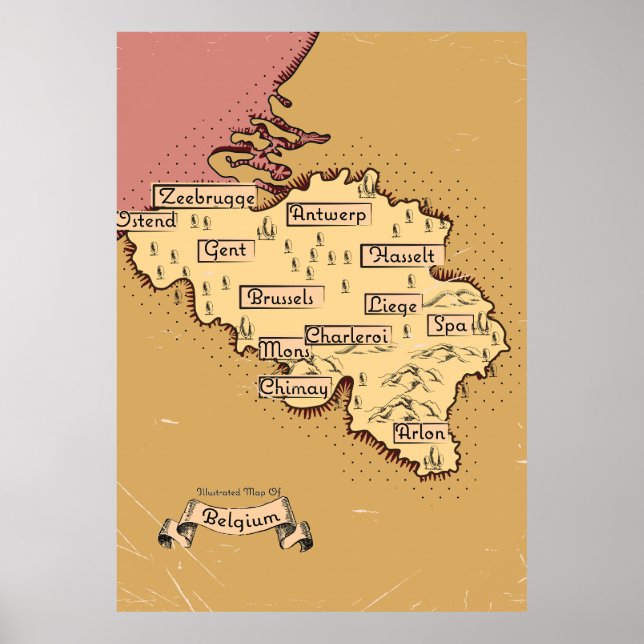 Póster Mapa de viaje antiguo de Bélgica (Frente)