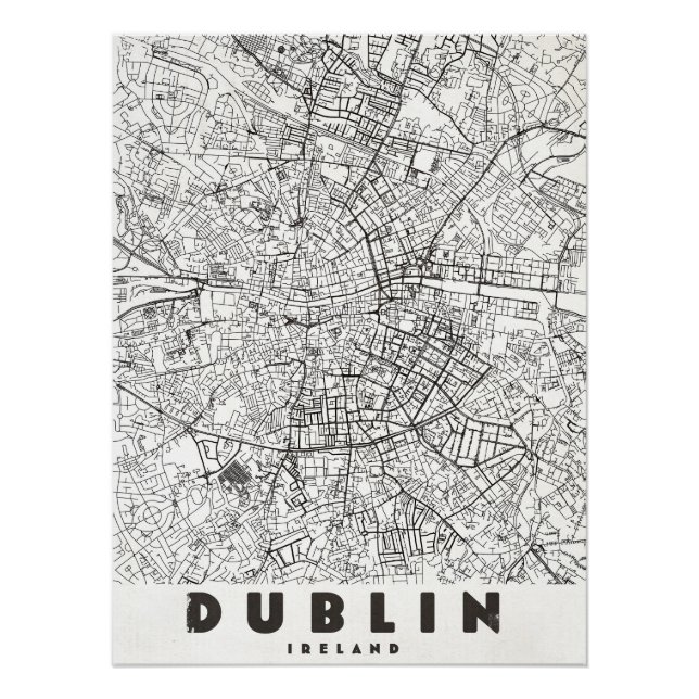 Póster Mapa de viaje antiguo de Dublín Irlanda (Anverso)