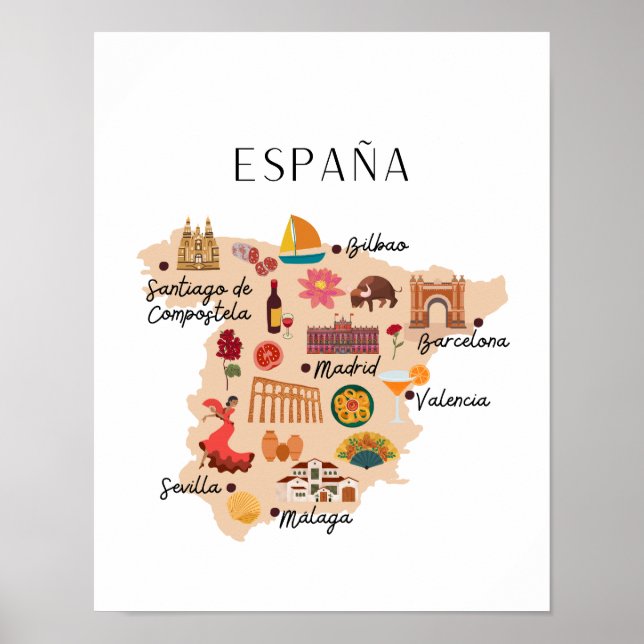 Póster mapa de viaje de España (Frente)
