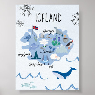 Póster Mapa de viaje de Islandia