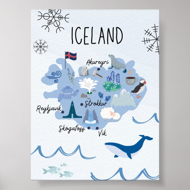 Póster Mapa de viaje de Islandia (Frente)