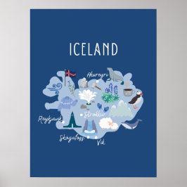 Póster Mapa de viaje de Islandia azul oscuro