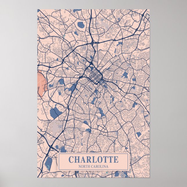 Póster Mapa de viaje de la ciudad Charlotte Carolina del  (Frente)