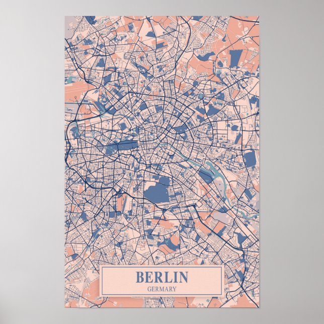 Póster Mapa de viaje de la ciudad ventosa Berlín Alemania (Frente)