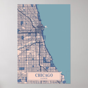 Póster Mapa de viaje de la ciudad ventosa Chicago Illinoi