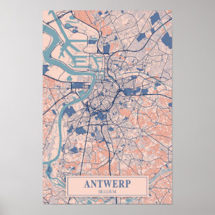 Póster Mapa de viaje de la ciudad ventosa de Amberes Bélg
