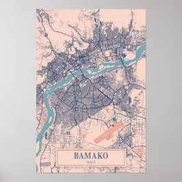 Póster Mapa de viaje de la ciudad ventosa de Bamako Malí