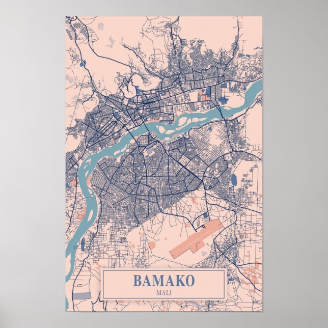 Póster Mapa de viaje de la ciudad ventosa de Bamako Malí (Frente)