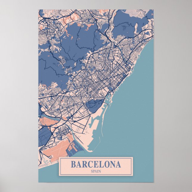 Póster Mapa de viaje de la ciudad ventosa de Barcelona Es (Frente)