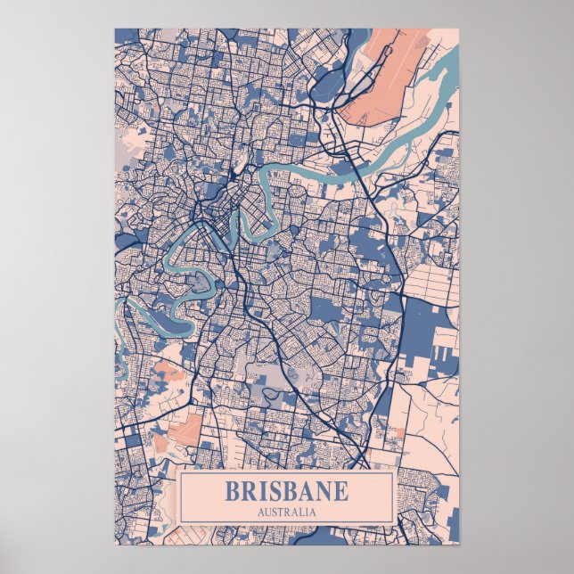 Póster Mapa de viaje de la ciudad ventosa de Brisbane Aus (Frente)