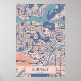 Póster Mapa de viaje de la ciudad ventosa de Burnaby Cana
