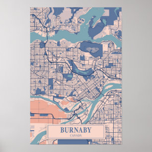 Póster Mapa de viaje de la ciudad ventosa de Burnaby Cana