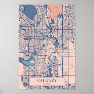 Póster Mapa de viaje de la ciudad ventosa de Calgary Cana