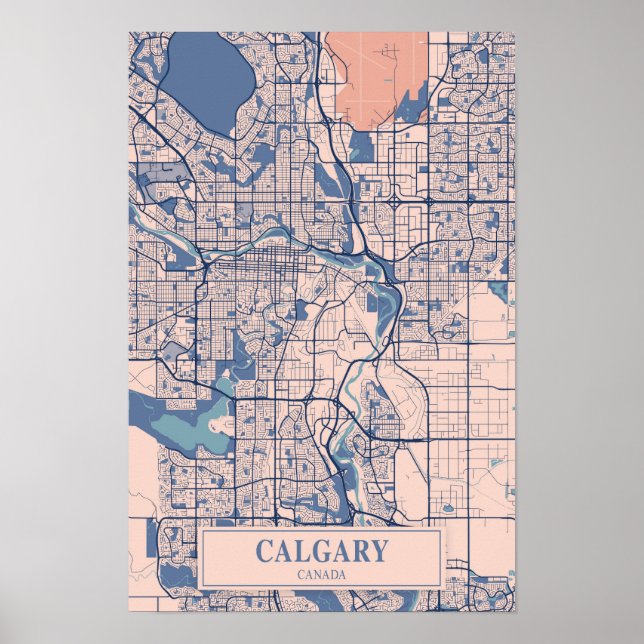 Póster Mapa de viaje de la ciudad ventosa de Calgary Cana (Frente)