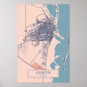 Póster Mapa de viaje de la ciudad ventosa de Cancún Méxic