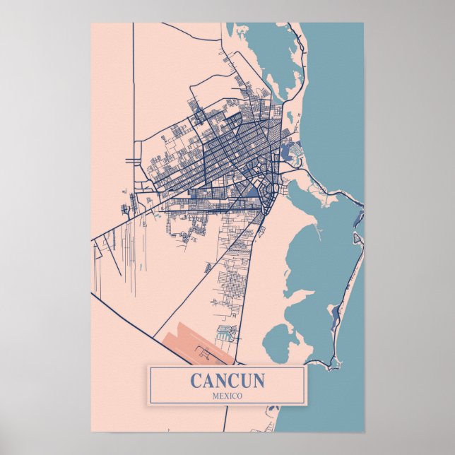 Póster Mapa de viaje de la ciudad ventosa de Cancún Méxic (Frente)