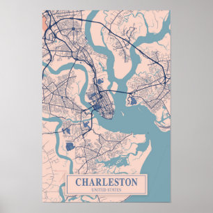 Póster Mapa de viaje de la ciudad ventosa de Charleston E