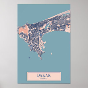 Póster Mapa de viaje de la ciudad ventosa de Dakar Senega