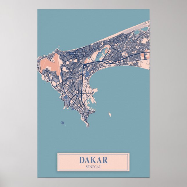Póster Mapa de viaje de la ciudad ventosa de Dakar Senega (Frente)