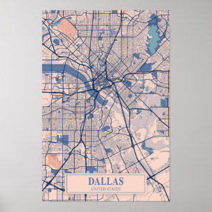 Póster Mapa de viaje de la ciudad ventosa de Dallas Texas