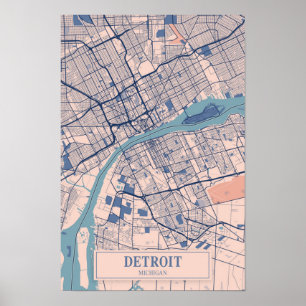 Póster Mapa de viaje de la ciudad ventosa de Detroit Mich