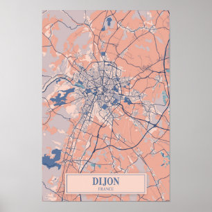 Póster Mapa de viaje de la ciudad ventosa de Dijon Franci