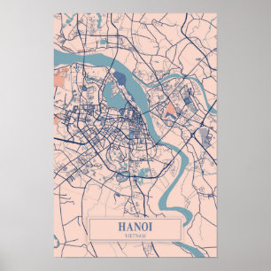 Póster Mapa de viaje de la ciudad ventosa de Hanoi Vietna