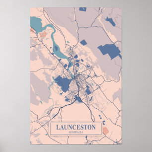 Póster Mapa de viaje de la ciudad ventosa de Launceston A